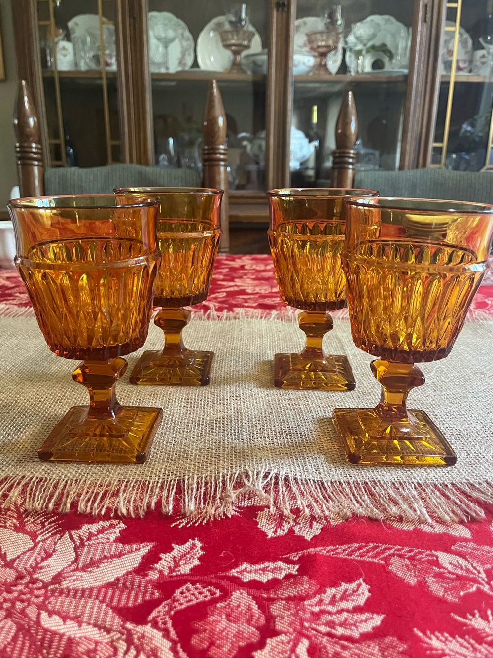 Indiana Glass amber colored footed glasses